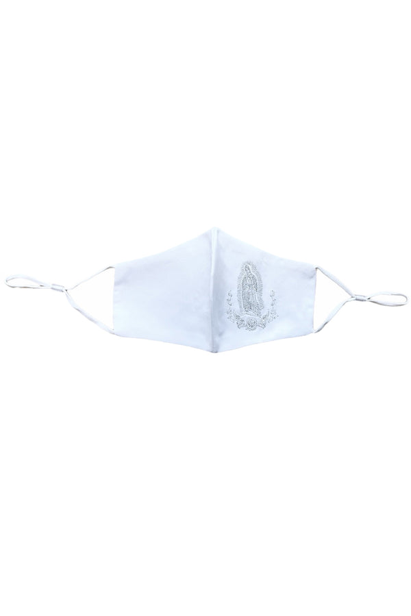 Rain Kids Big Girls White Virgin Mary Embroidery Satin Mask - SophiasStyle.com